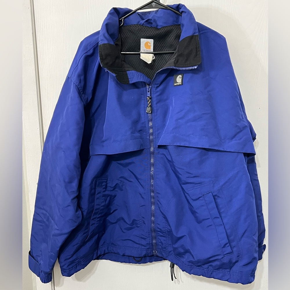 Carhartt Vintage Hooded Heavy Windbreaker Vented Royal Blue Work Jacket Coat